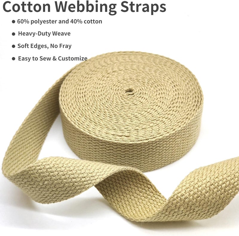 Evora 1 inch Cotton Webbing Braid Handles Bag Strap 15ft High Density Webbing Plain Weave Straps for Cloth Tote Bag, Pet Collars, DIY Projects, Crafts, Outdoor Accessories (Khaki 536) - Image 3